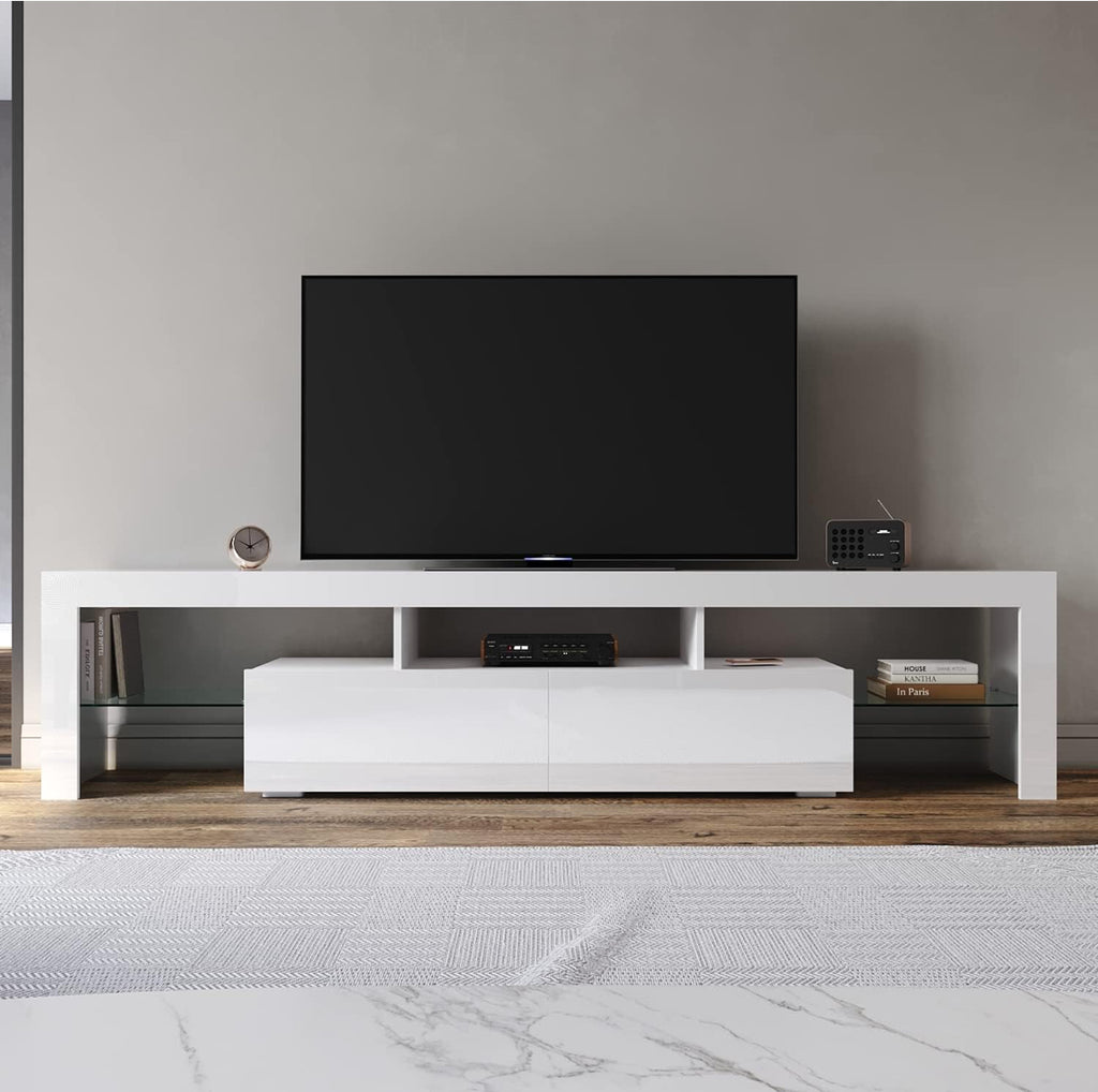 White TV Unit High Gloss Finish with Drawer – 190cm