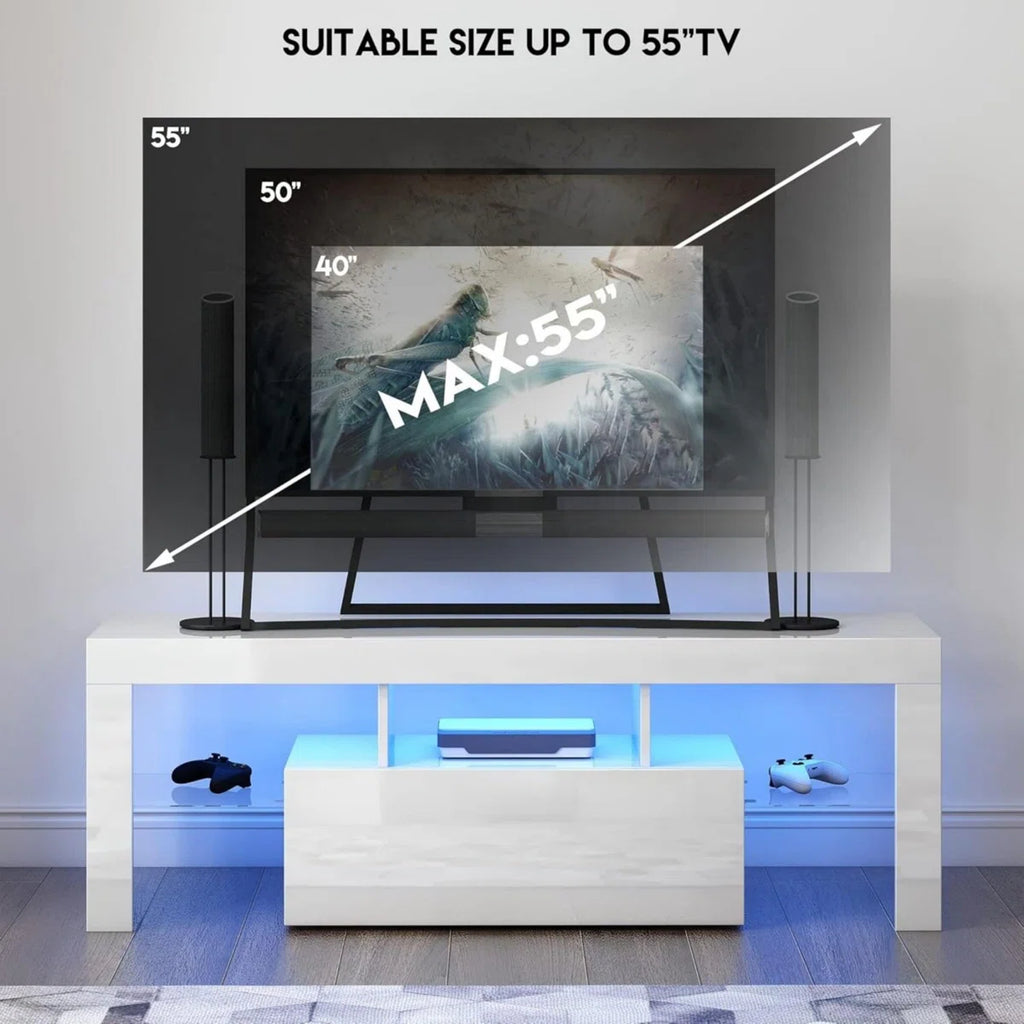 LED Entertainment Unit TV Cabinet 130cm High Gloss White