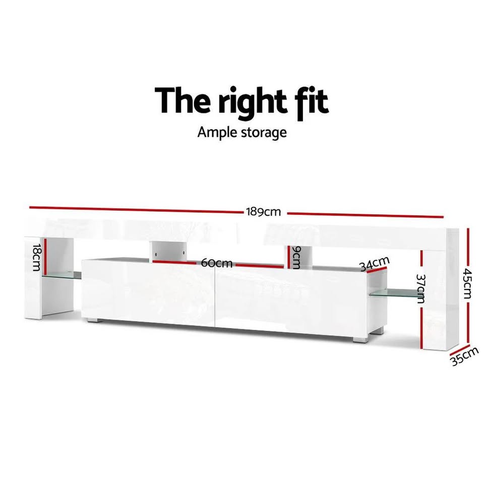 White TV Unit High Gloss Finish with Drawer – 190cm