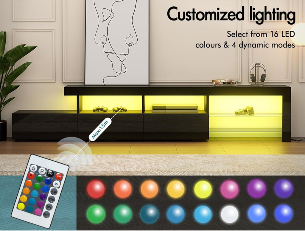 LED Entertainment Unit TV Cabinet with Drawers 215cm Black