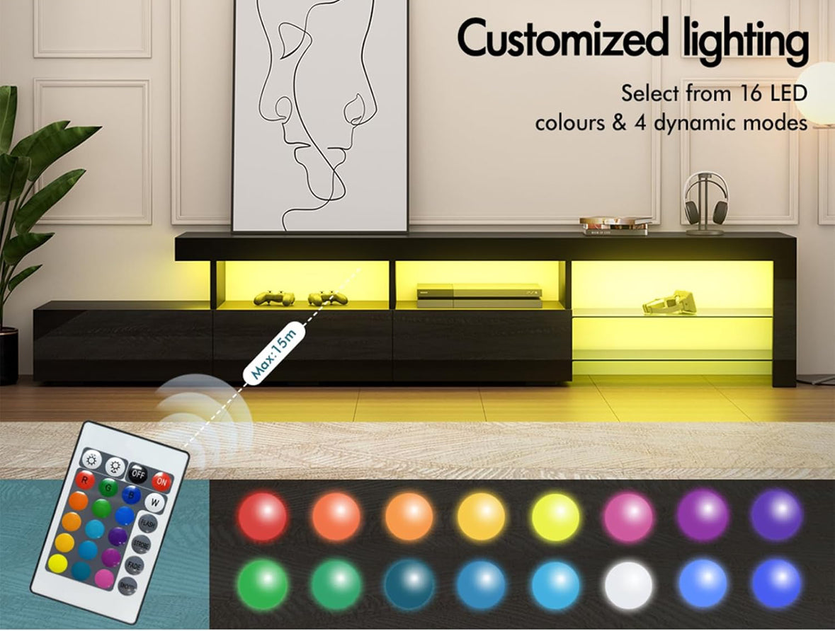 LED Entertainment Unit TV Cabinet with Drawers 215cm Black