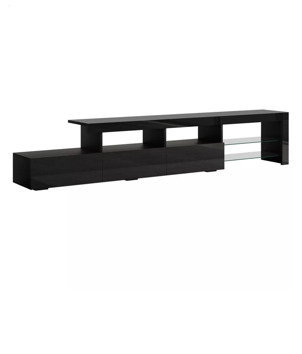 LED Entertainment Unit TV Cabinet with Drawers 215cm Black