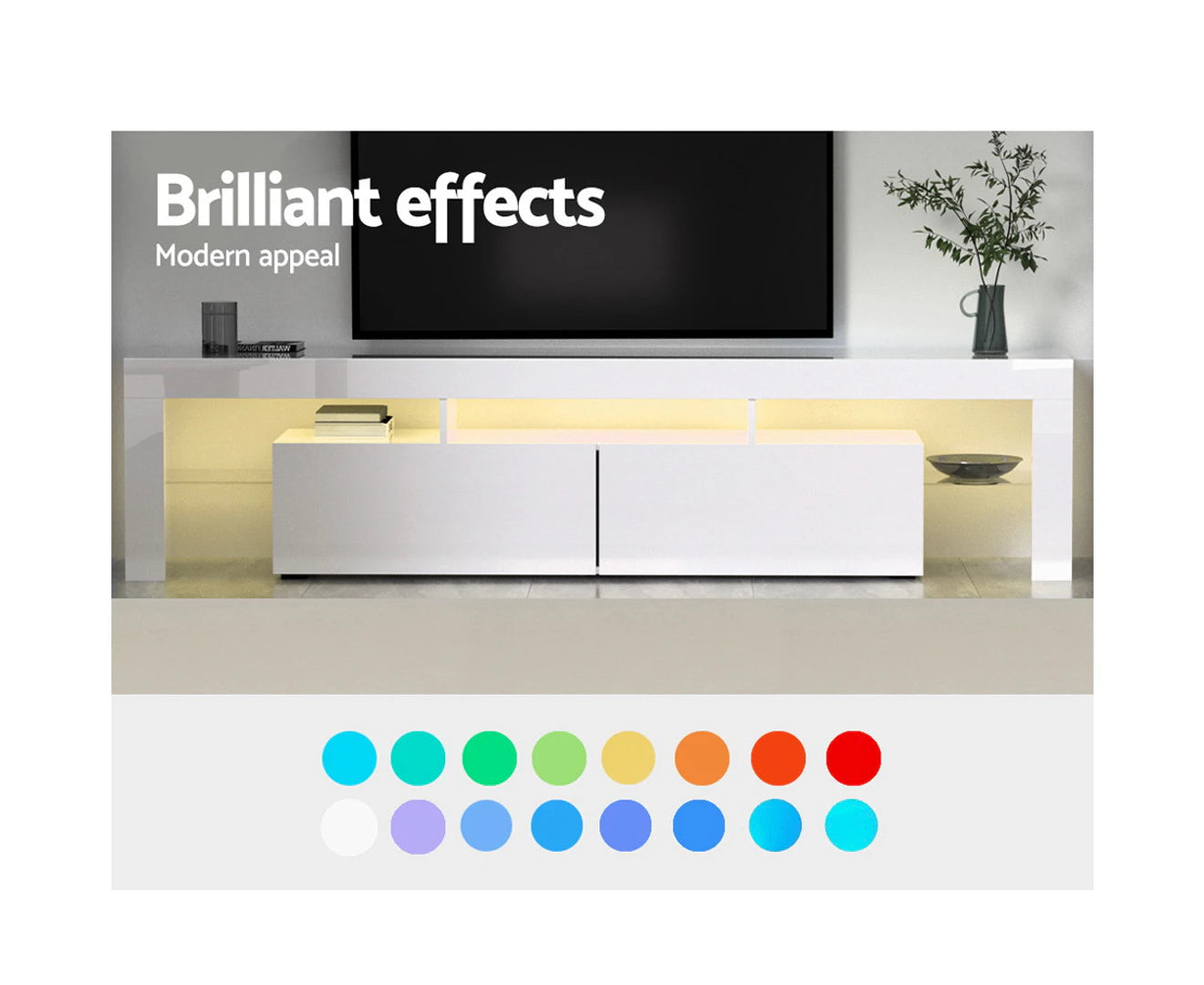 White TV Unit High Gloss Finish with Drawer – 190cm