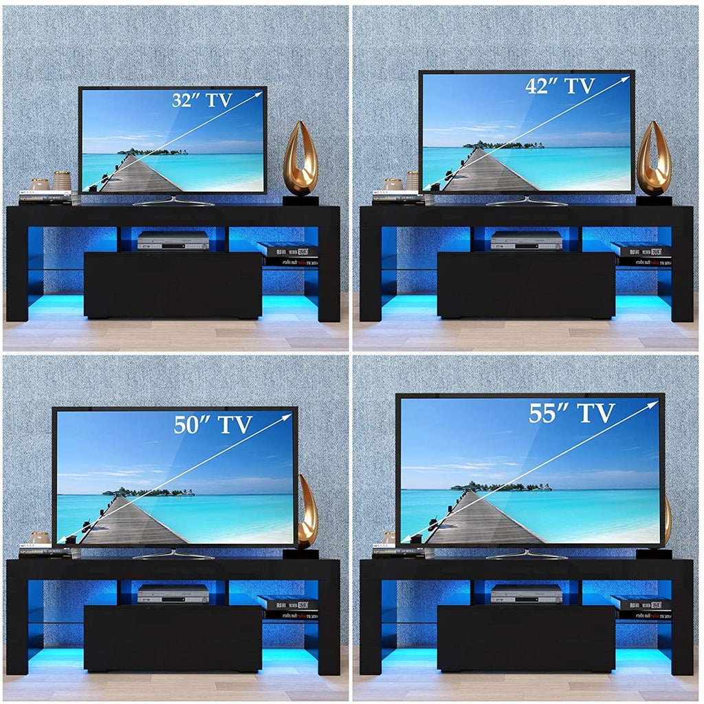 Modern Entertainment Unit TV Cabinet LED 130cm Black Gloss Finish