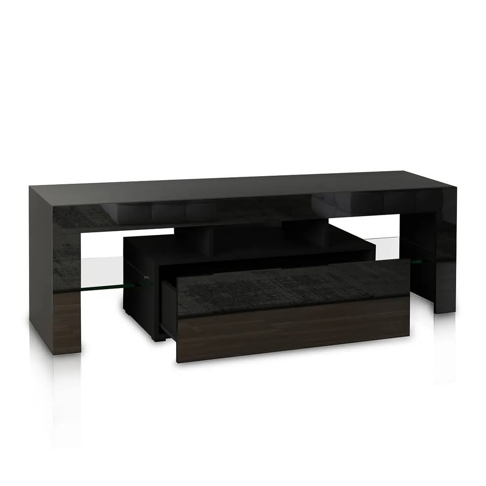 Modern Entertainment Unit TV Cabinet LED 130cm Black Gloss Finish