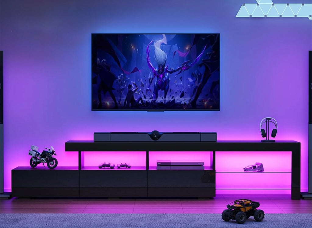 LED Entertainment Unit TV Cabinet with Drawers 215cm Black
