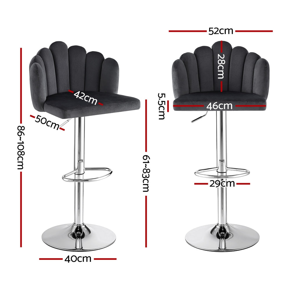 Bar Stool X2 Kitchen Dining Counter Gaslift Chair Adjustable Velvet Grey
