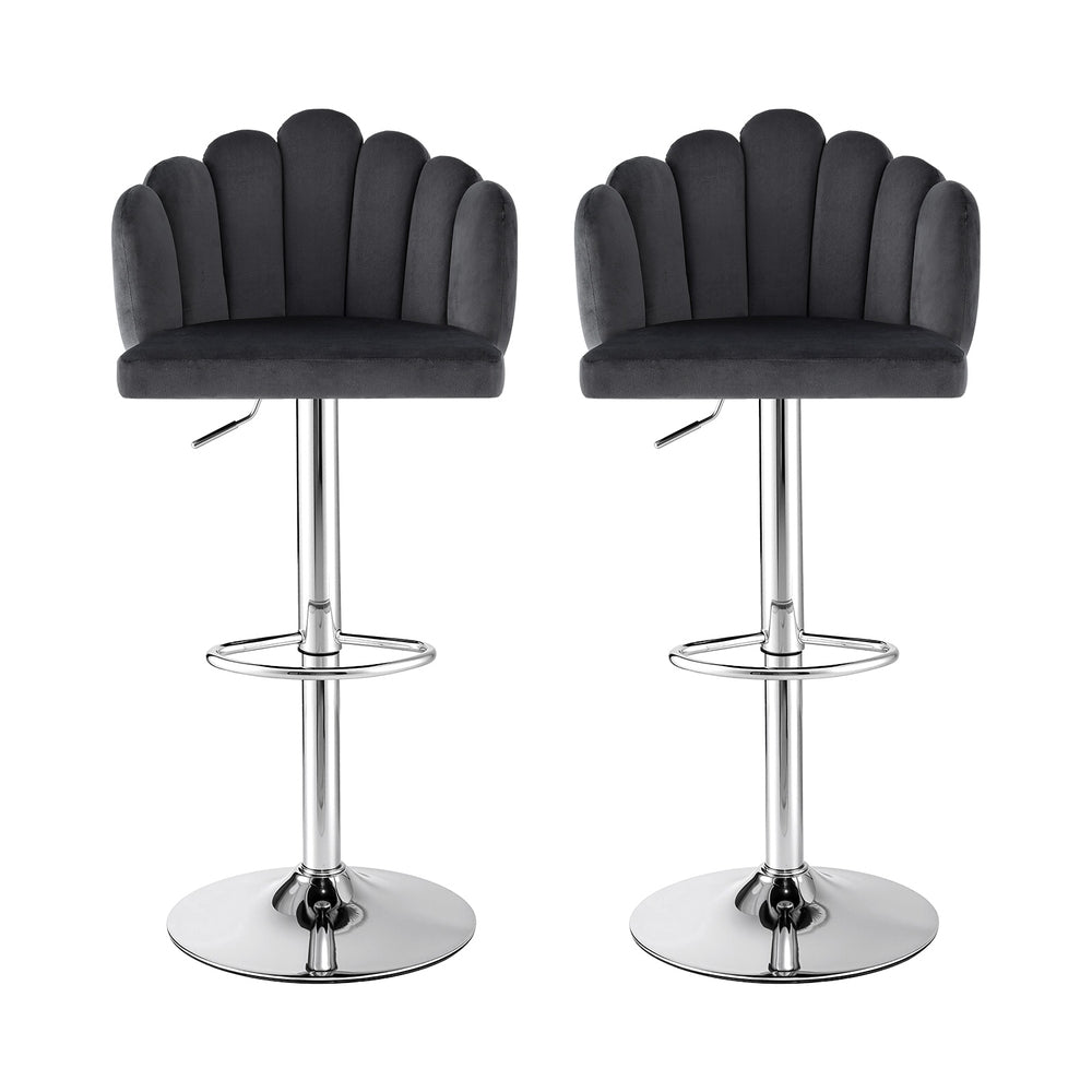 Bar Stool X2 Kitchen Dining Counter Gaslift Chair Adjustable Velvet Grey