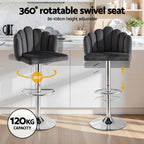 Bar Stool X2 Kitchen Dining Counter Gaslift Chair Adjustable Velvet Grey