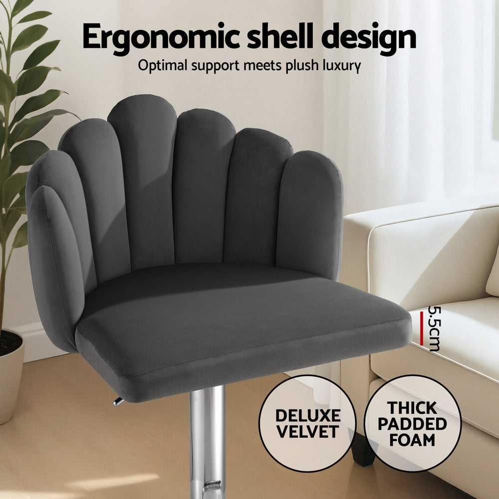 Bar Stool X2 Kitchen Dining Counter Gaslift Chair Adjustable Velvet Grey