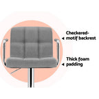 2x Bar Stools Fabric Gas Lift w/Armrest Grey