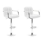 2x Bar Stools Leather Gas Lift w/Armrest White