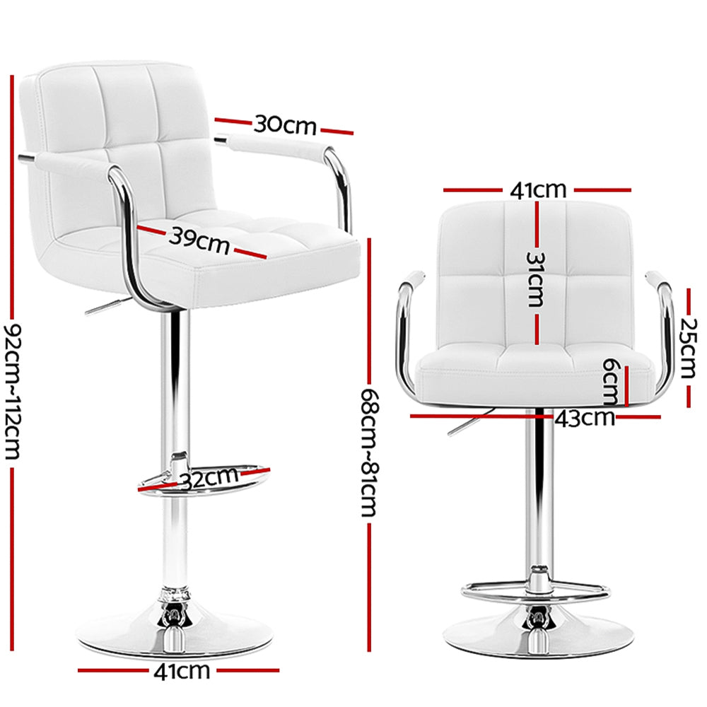 Modern 4x Bar Stools Leather Gas Lift w/Armrest White