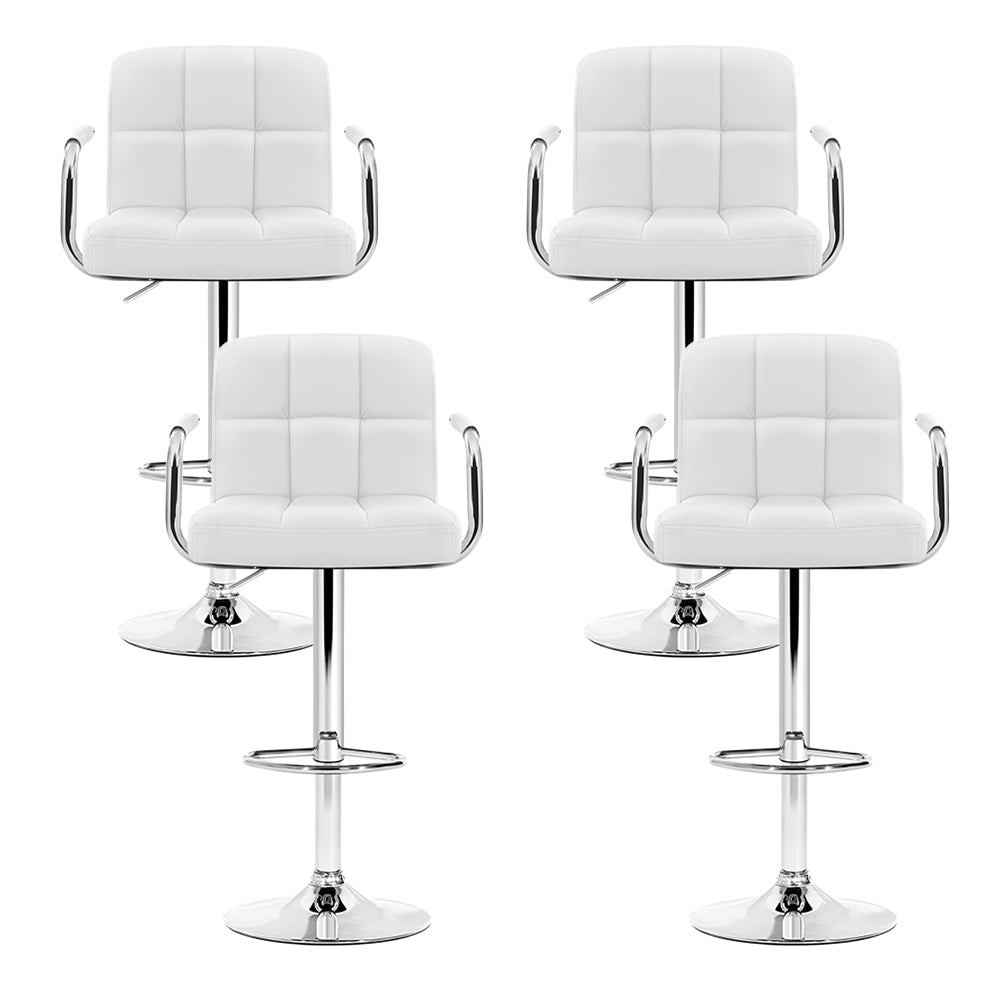 Modern 4x Bar Stools Leather Gas Lift w/Armrest White