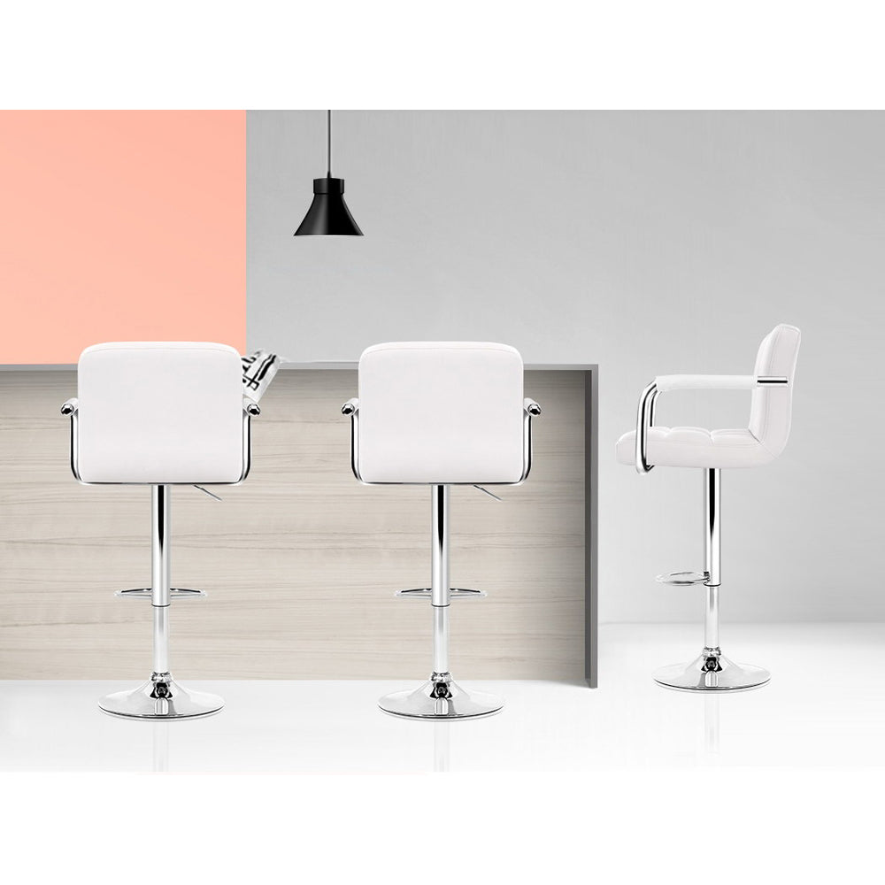 Modern 4x Bar Stools Leather Gas Lift w/Armrest White