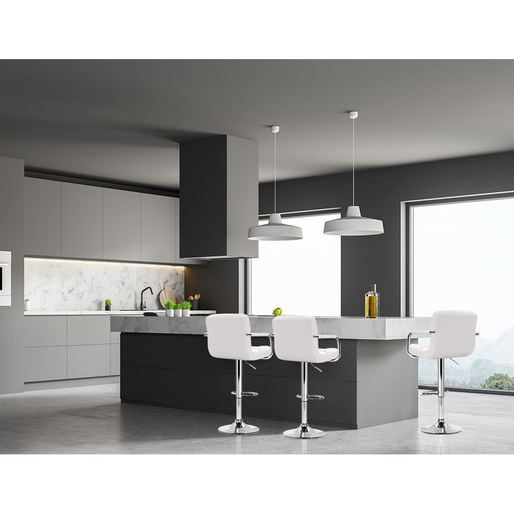 Modern 4x Bar Stools Leather Gas Lift w/Armrest White
