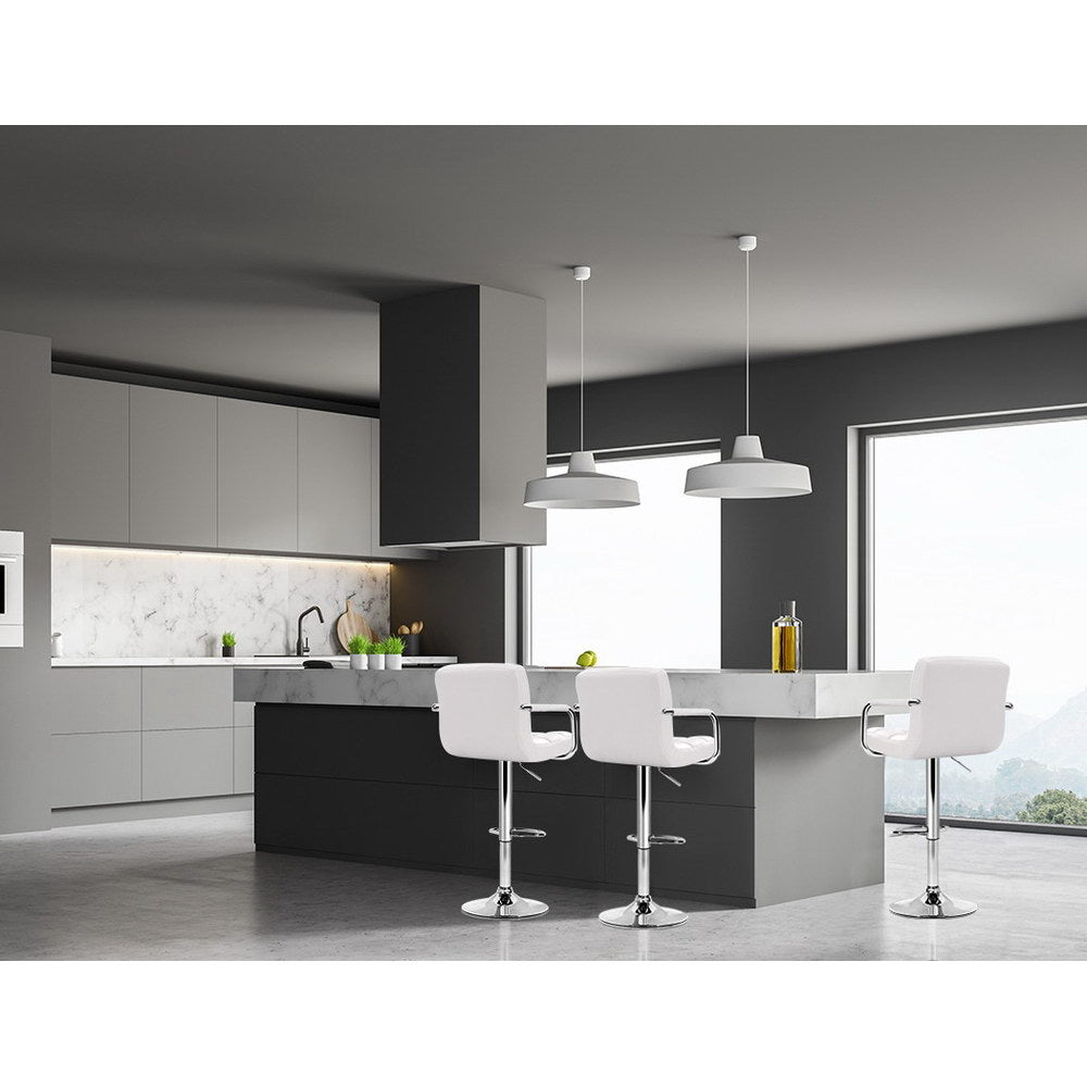 Modern 4x Bar Stools Leather Gas Lift w/Armrest White