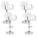 Modern 4x Bar Stools Leather Gas Lift w/Armrest White