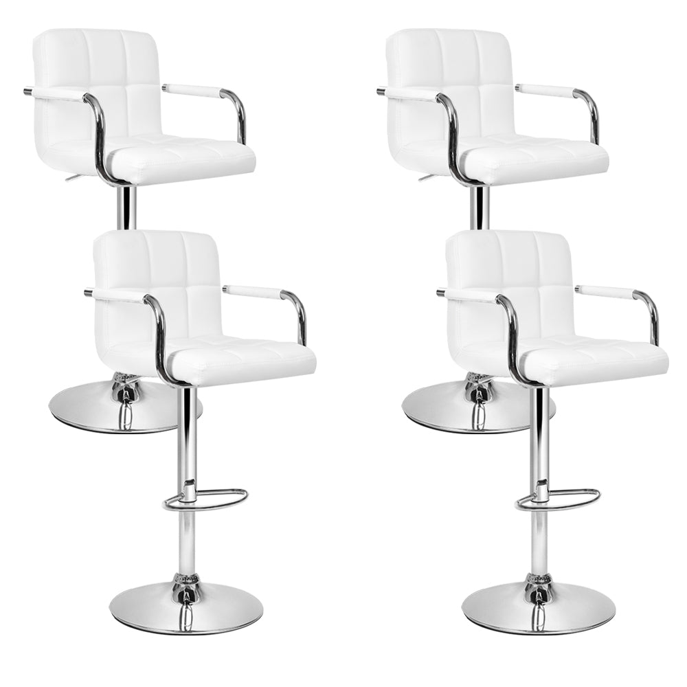 Modern 4x Bar Stools Leather Gas Lift w/Armrest White