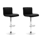 Modern 2x Bar Stools Gas Lift Leather Chairs Black