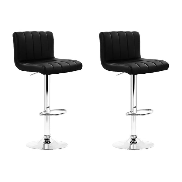 Modern 2x Bar Stools Gas Lift Leather Chairs Black