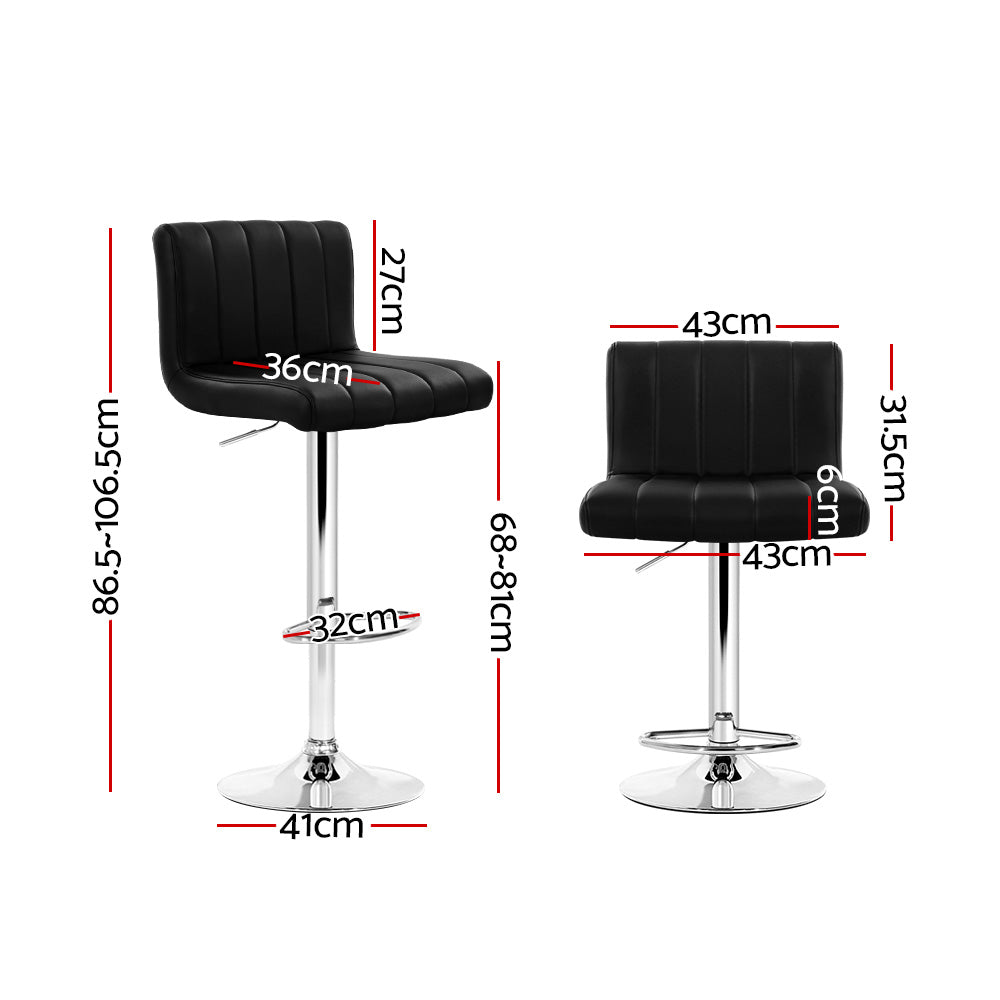 Modern 2x Bar Stools Gas Lift Leather Chairs Black