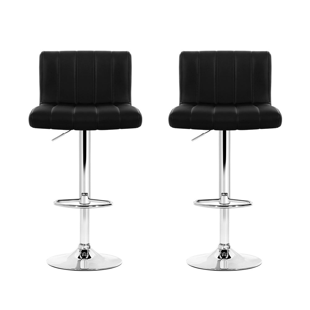 Modern 2x Bar Stools Gas Lift Leather Chairs Black