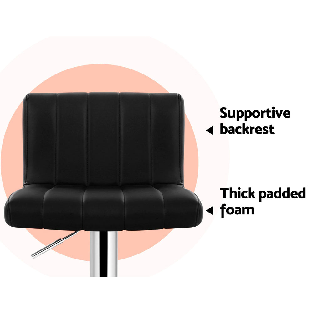 Modern 2x Bar Stools Gas Lift Leather Chairs Black