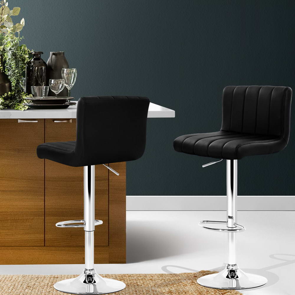Modern 2x Bar Stools Gas Lift Leather Chairs Black