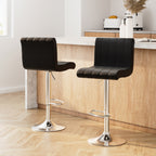 Modern 2x Bar Stools Gas Lift Leather Chairs Black