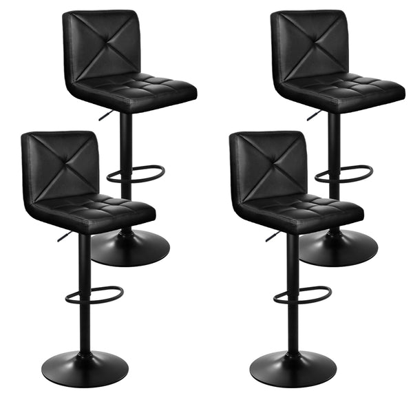 Modern 4x Bar Stools Gas Lift Leather Chair Black