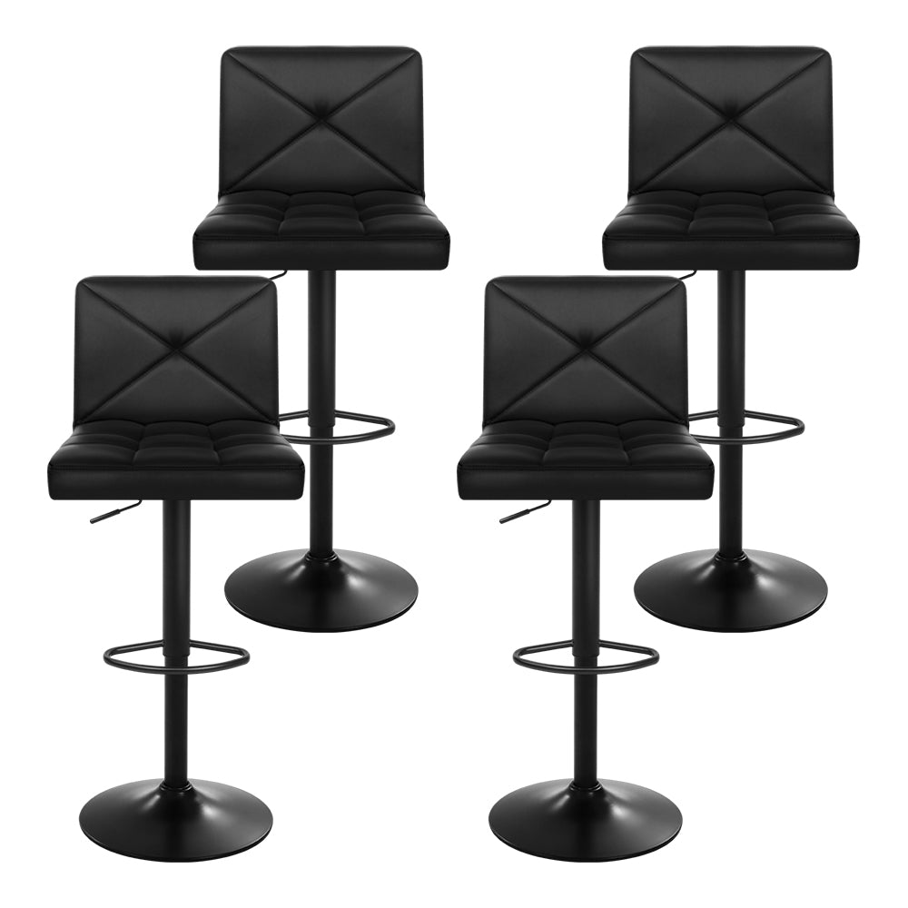 Modern 4x Bar Stools Gas Lift Leather Chair Black