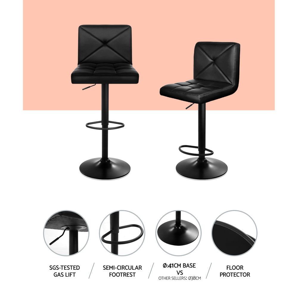 Modern 4x Bar Stools Gas Lift Leather Chair Black