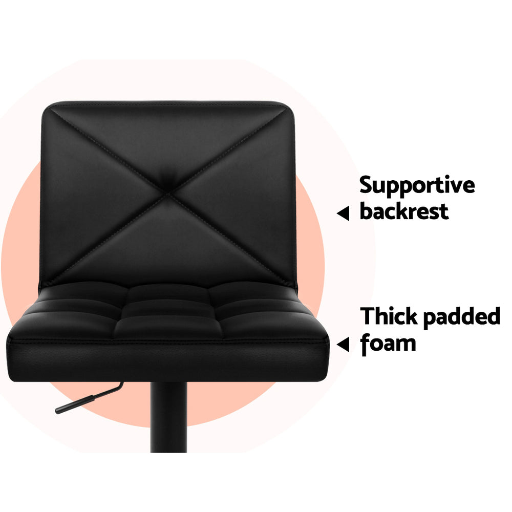 Modern 4x Bar Stools Gas Lift Leather Chair Black