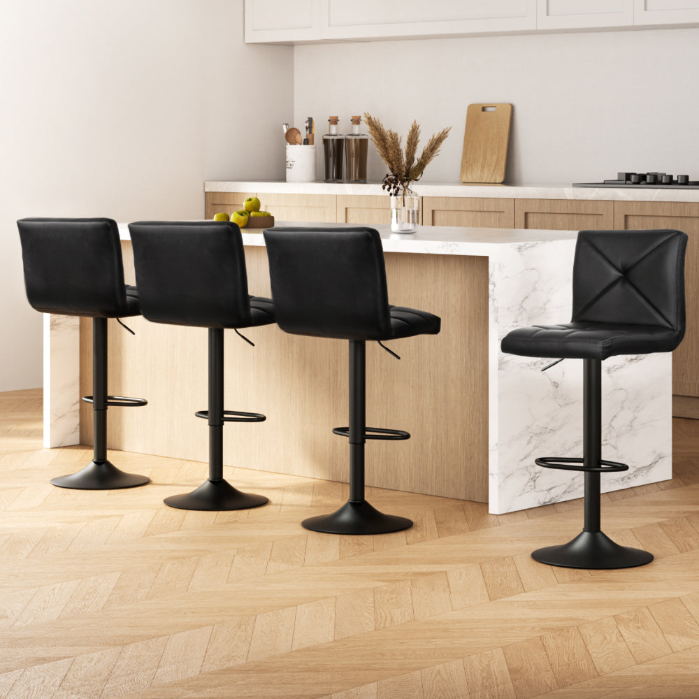 Modern 4x Bar Stools Gas Lift Leather Chair Black