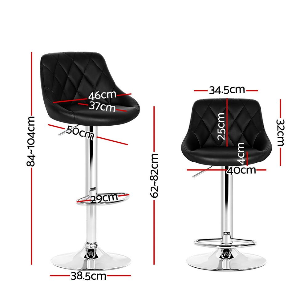 2x Bar Stools Leather Padded Gas Lift Stool Black