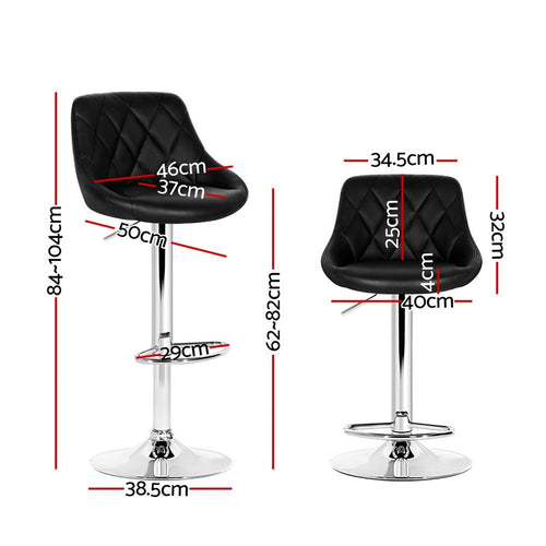 2x Bar Stools Leather Padded Gas Lift Stool Black