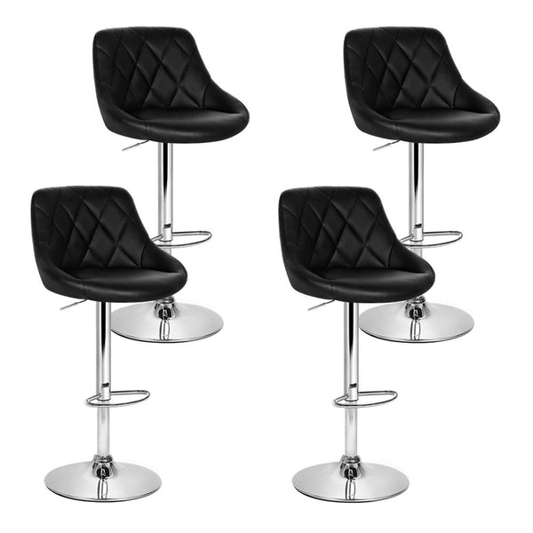 Modern 4x Bar Stools Leather Padded Gas Lift Black