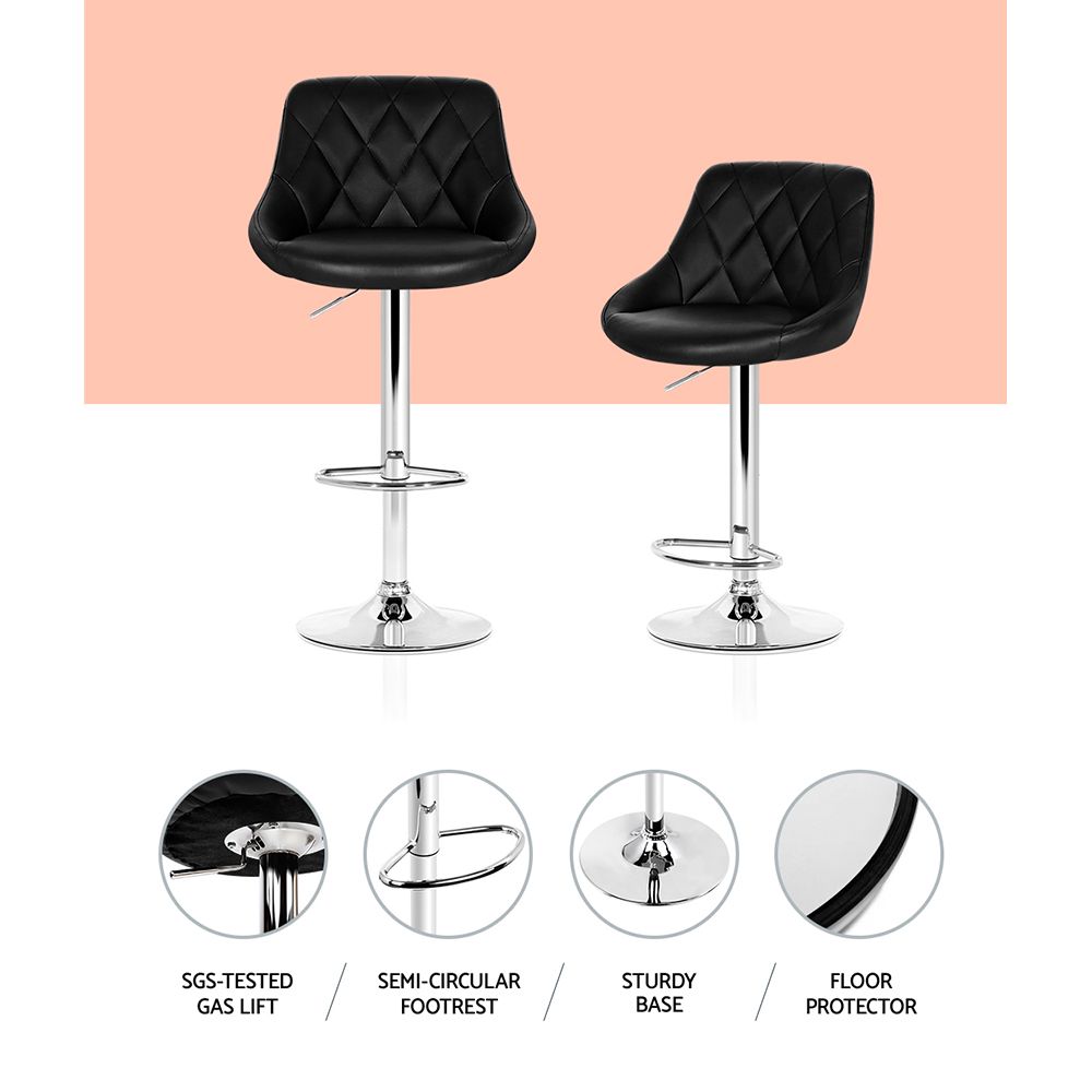 Modern 4x Bar Stools Leather Padded Gas Lift Black