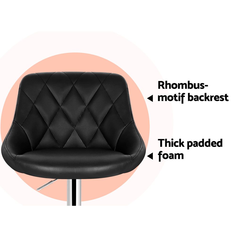 Modern 4x Bar Stools Leather Padded Gas Lift Black