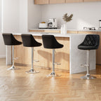Modern 4x Bar Stools Leather Padded Gas Lift Black