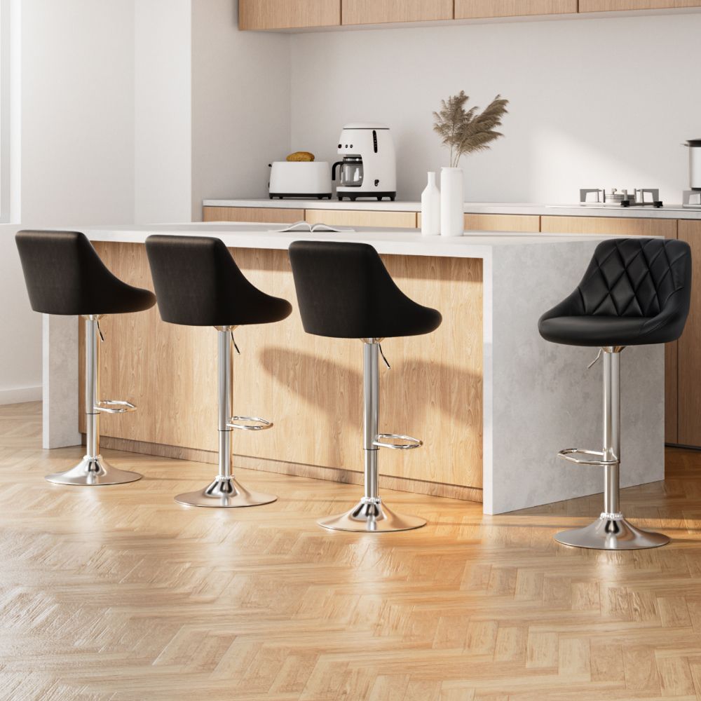 Modern 4x Bar Stools Leather Padded Gas Lift Black