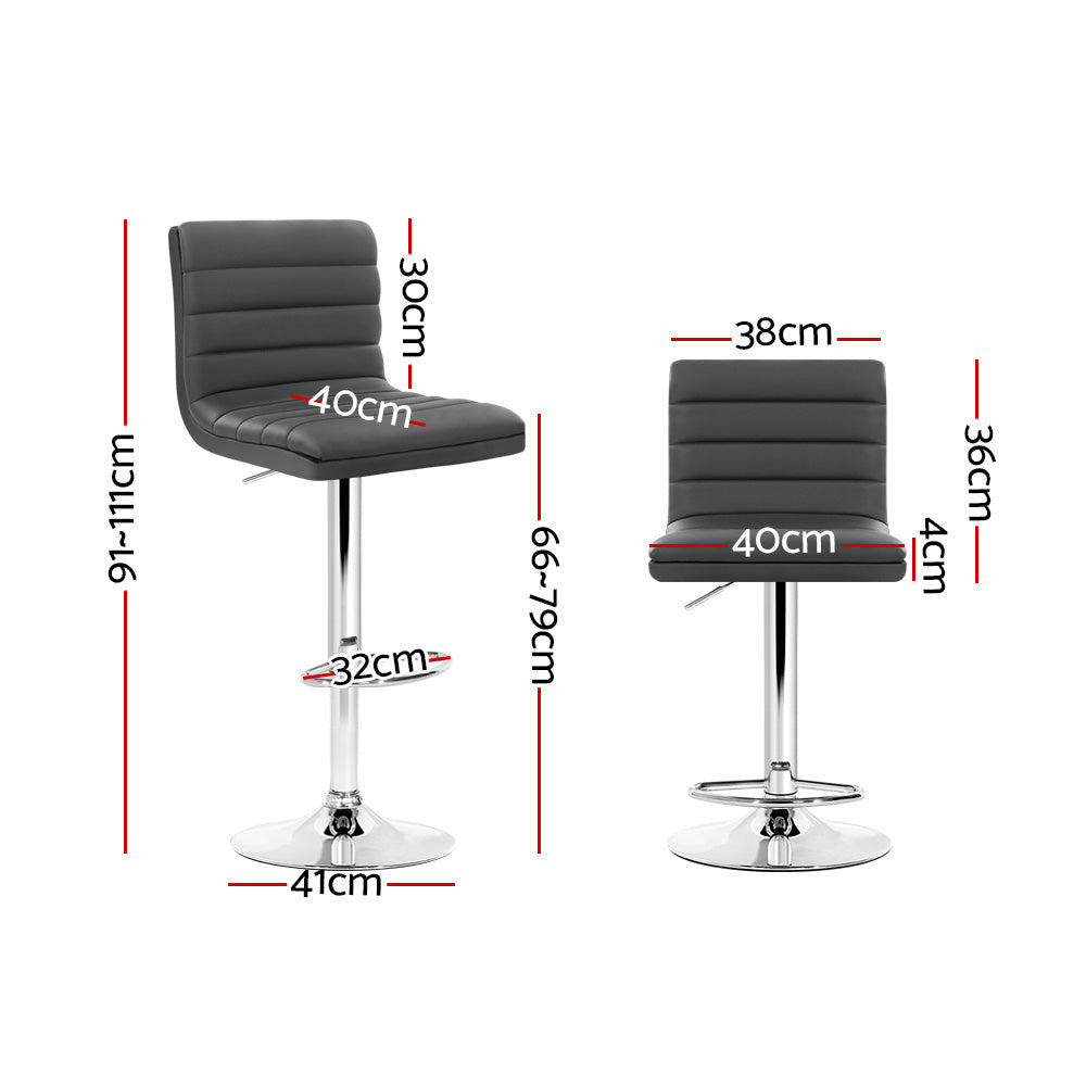2x Bar Stools Padded Leather Gas Lift Grey