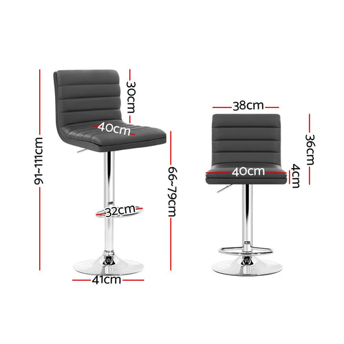 2x Bar Stools Padded Leather Gas Lift Grey