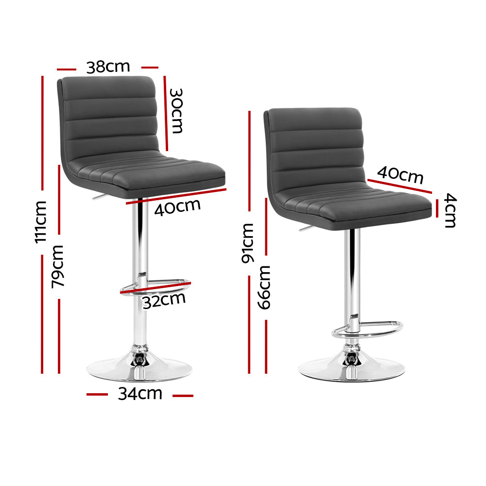Modern Set of 4 PU Leather Lined Pattern Bar Stools- Grey and Chrome