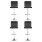 Modern Set of 4 PU Leather Lined Pattern Bar Stools- Grey and Chrome