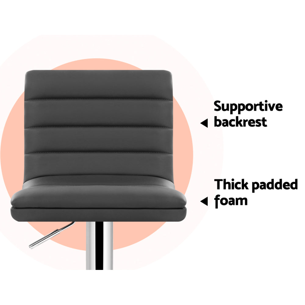 Modern Set of 4 PU Leather Lined Pattern Bar Stools- Grey and Chrome