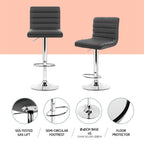 Modern Set of 4 PU Leather Lined Pattern Bar Stools- Grey and Chrome