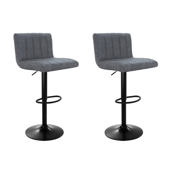 Modern 2x Bar Stools Vintage Leather Gas Lift Grey
