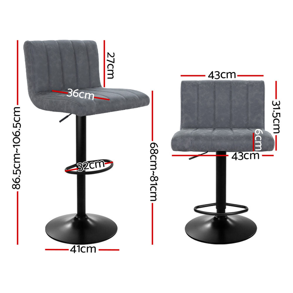 Modern 2x Bar Stools Vintage Leather Gas Lift Grey